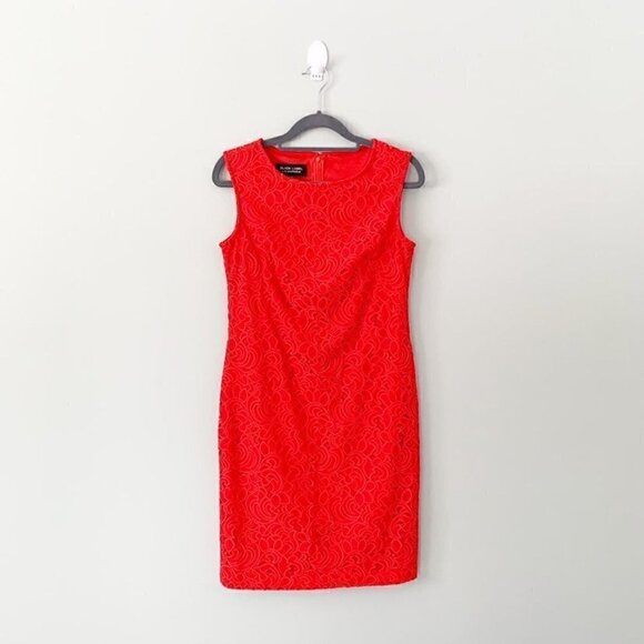 Black Label by Evan Picone lace overlay red sleeveless knee length‎ dress - Picture 1 of 8